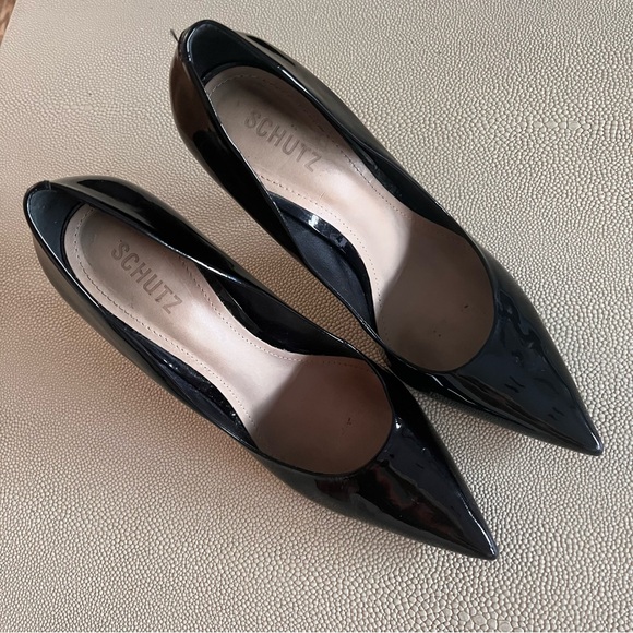 Schutz Lou High Stiletto Black Patent Lather Pump Black Sz 41 / US 10 - Picture 4 of 7